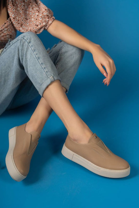 Siyah - 2055 Kadın Cilt Hakiki Deri Spor Ayakkabı