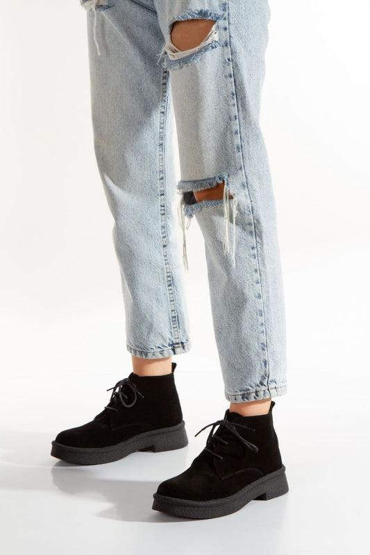 Kadın Hakiki Süet Deri Bağcıklı Kısa Bot 5089