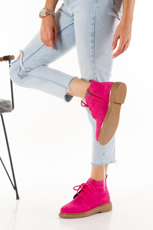 Kadın Süet Fermuarlı Bağcıklı Kısa Bot 5098