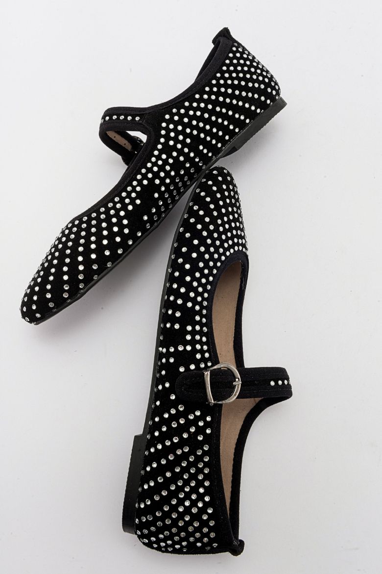 Kadın Hakiki Süet Deri Taşlı Babet 1026