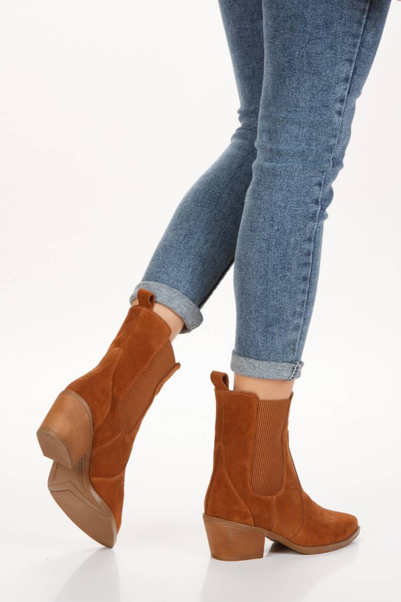 Kadın Hakiki Süet Deri Western Bot Sugero 5103