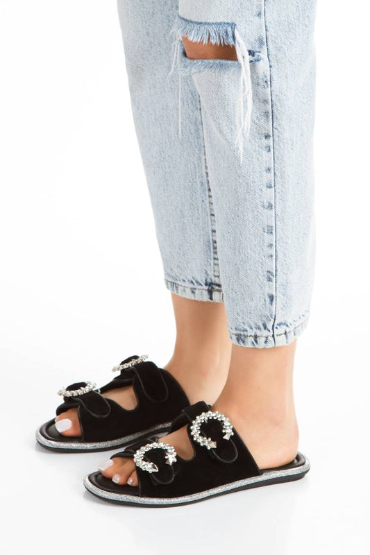 Kadın Hakiki Süet Deri Toka Detaylı Terlik 6304