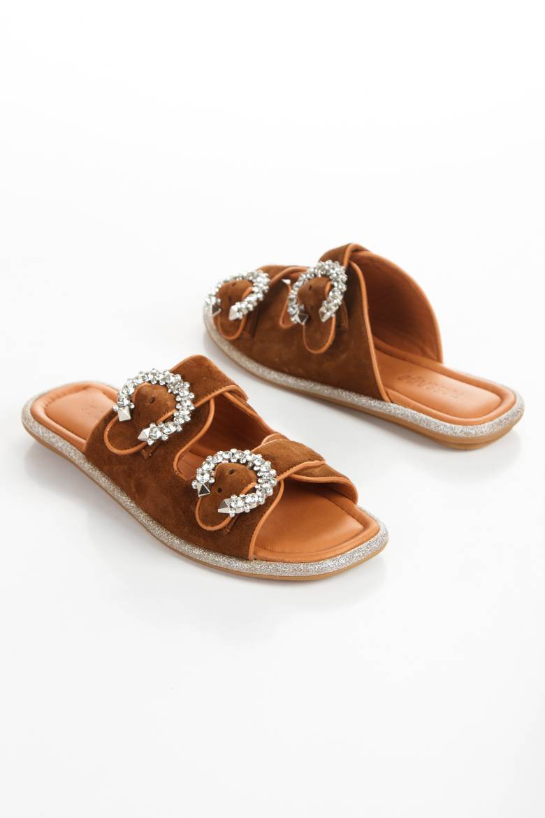 Kadın Hakiki Süet Deri Toka Detaylı Terlik 6304