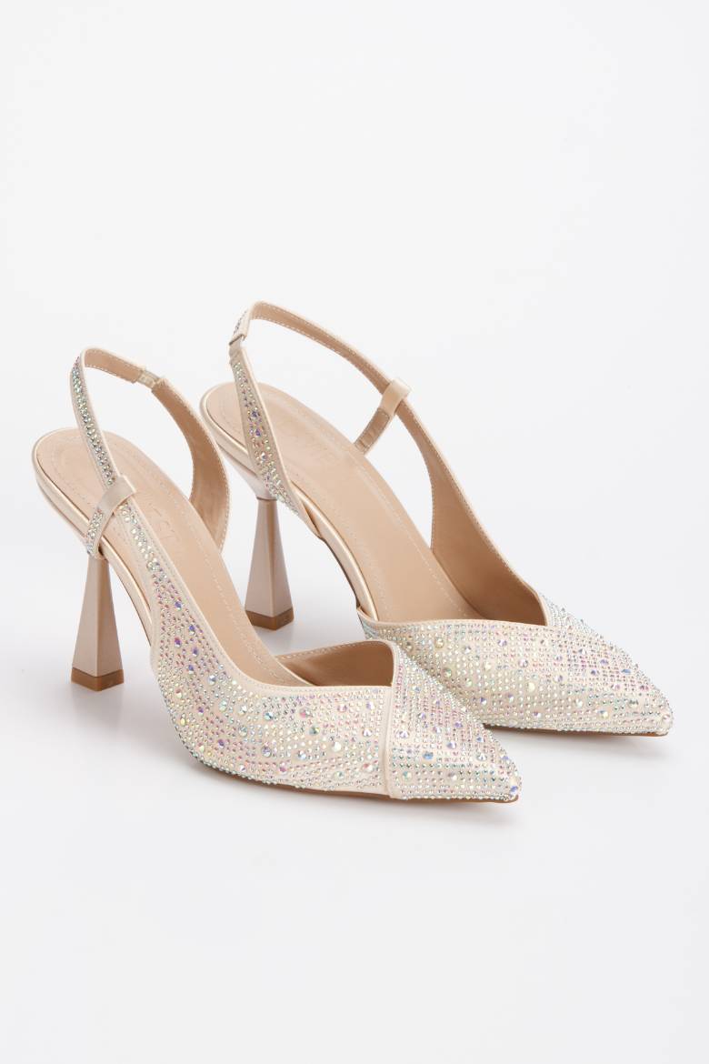 Kadın Taş Detaylı Arkası AçıkTopuklu Ayakkabı 3094 SIYAH