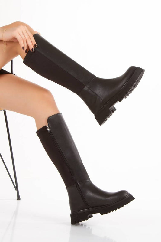 Kadın Scuba Kumaş Detaylı Fermuarlı Çizme 7029