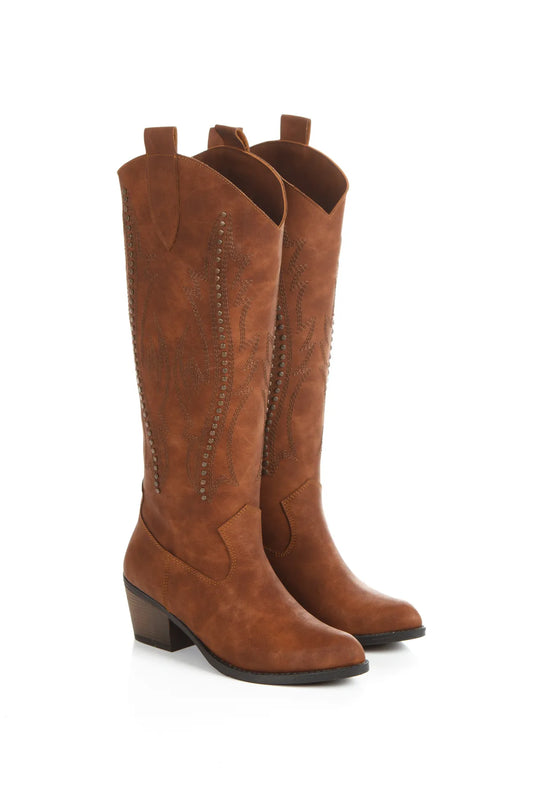 Kadın Mat Cilt Nakışlı Topuklu Kovboy Çizme 7027