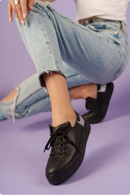 Bej - 2054 Kadın Cilt Hakiki Deri Spor Ayakkabı