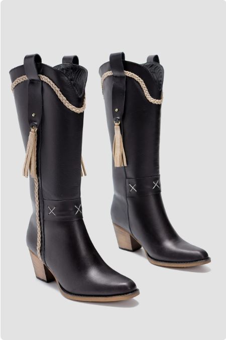 7013 Bej Hakiki Deri Püsküllü Çekme Kovboy Çizme