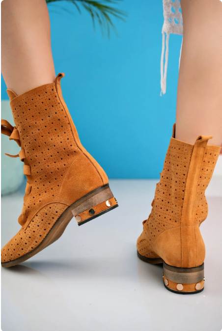 8011 KADIN HAKİKİ SÜET DERİ BAĞCIKLI YAZLIK BOT