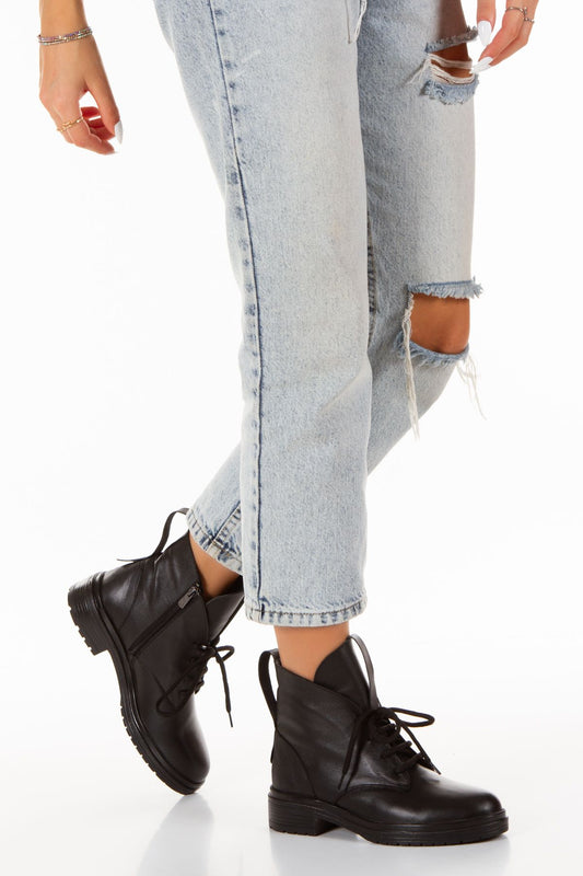 Kadın Hakiki Deri Fermuarlı Bağcıklı Bot 5091