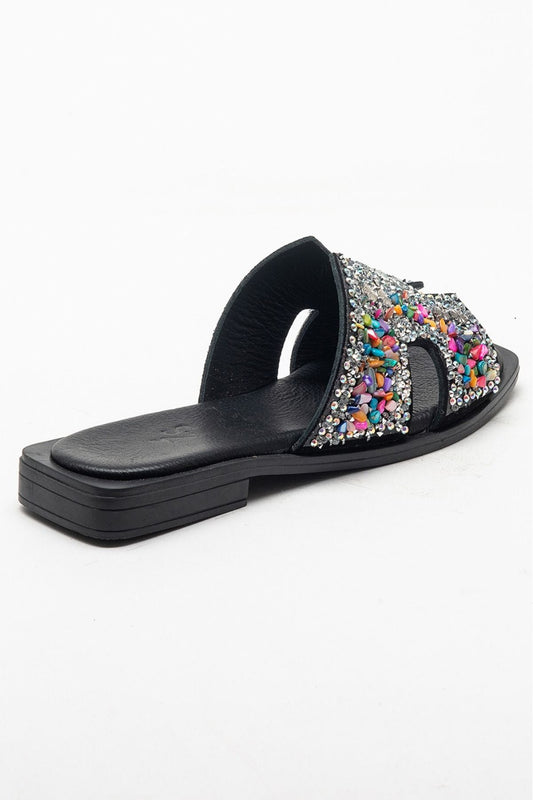 Kadın Hakiki Süet Deri Taş Detaylı Terlik 6292