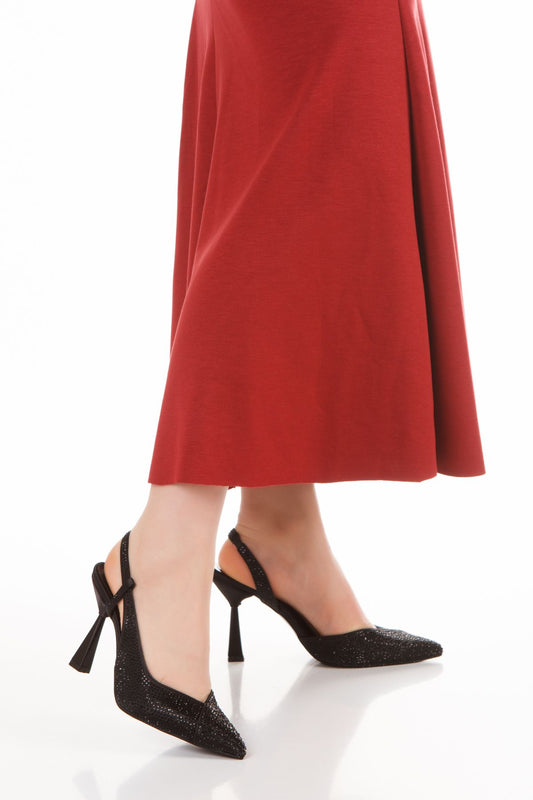 Kadın Taş Detaylı Arkası AçıkTopuklu Ayakkabı 3094 SIYAH