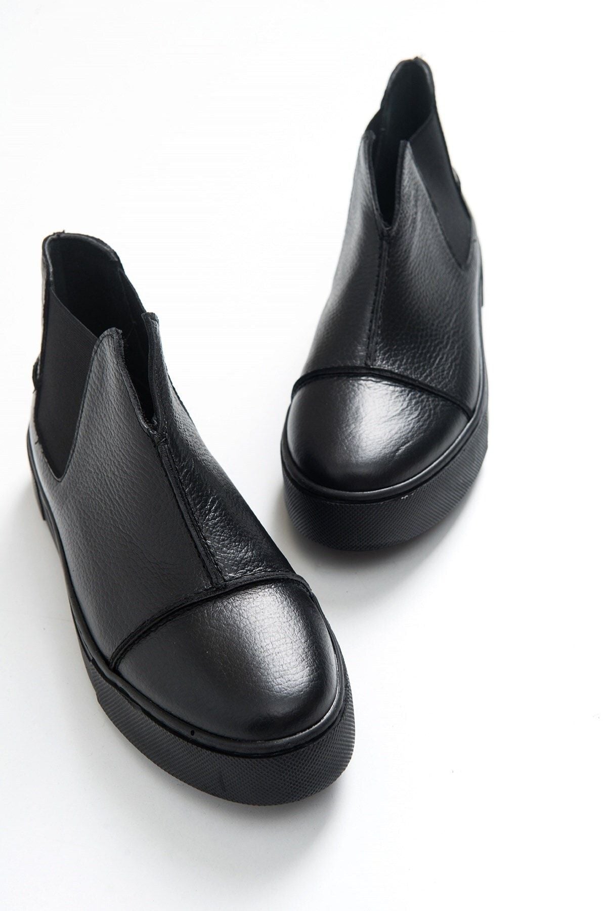 Siyah - 2056 Kadın Hakiki Deri Sneakers