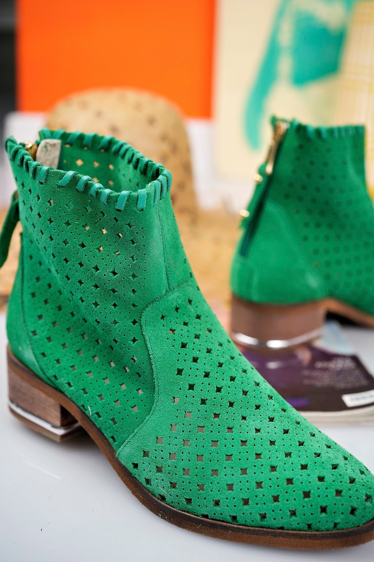 Kadın Hakiki Süet Deri Fermuarlı Yazlık Bot 8019