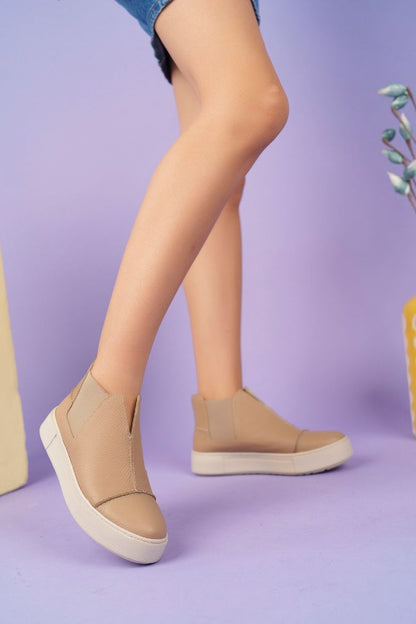 Siyah - 2056 Kadın Hakiki Deri Sneakers