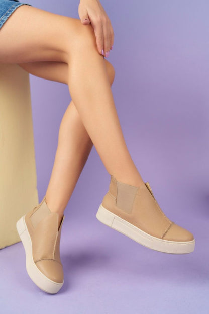 Siyah - 2056 Kadın Hakiki Deri Sneakers