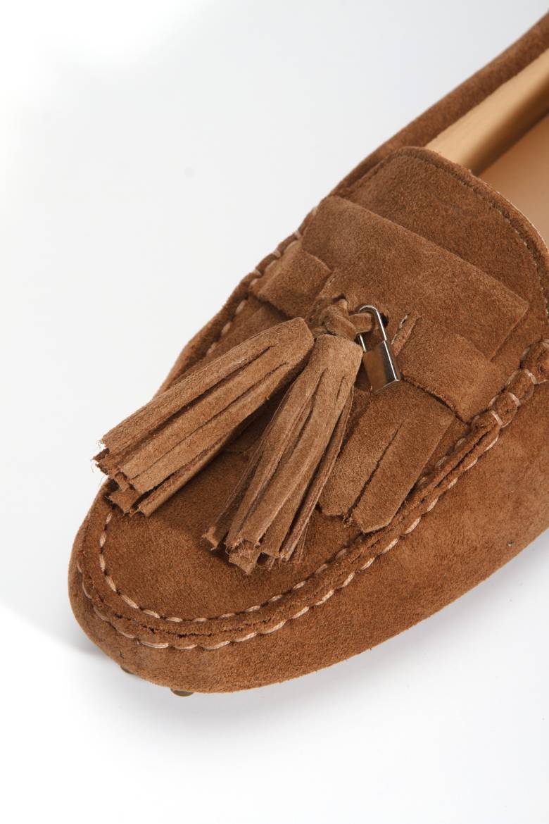 Kadın Hakiki Süet Deri Püskül Detaylı Loafer 1039