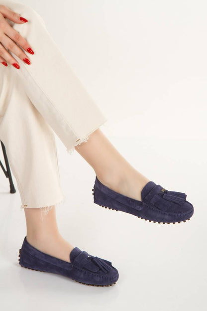 Kadın Hakiki Süet Deri Püskül Detaylı Loafer 1039