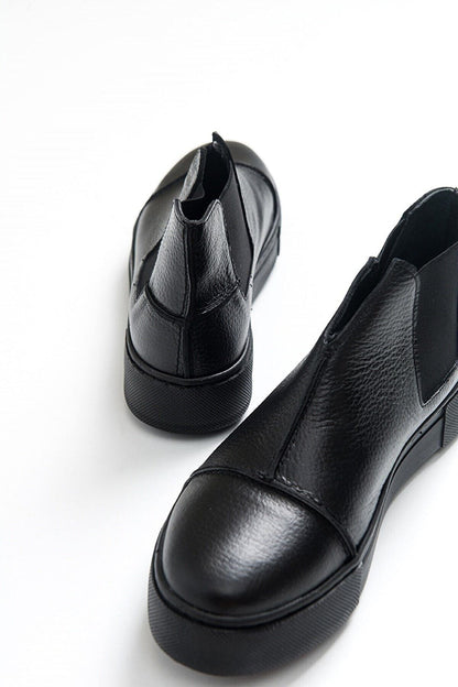 Siyah - 2056 Kadın Hakiki Deri Sneakers