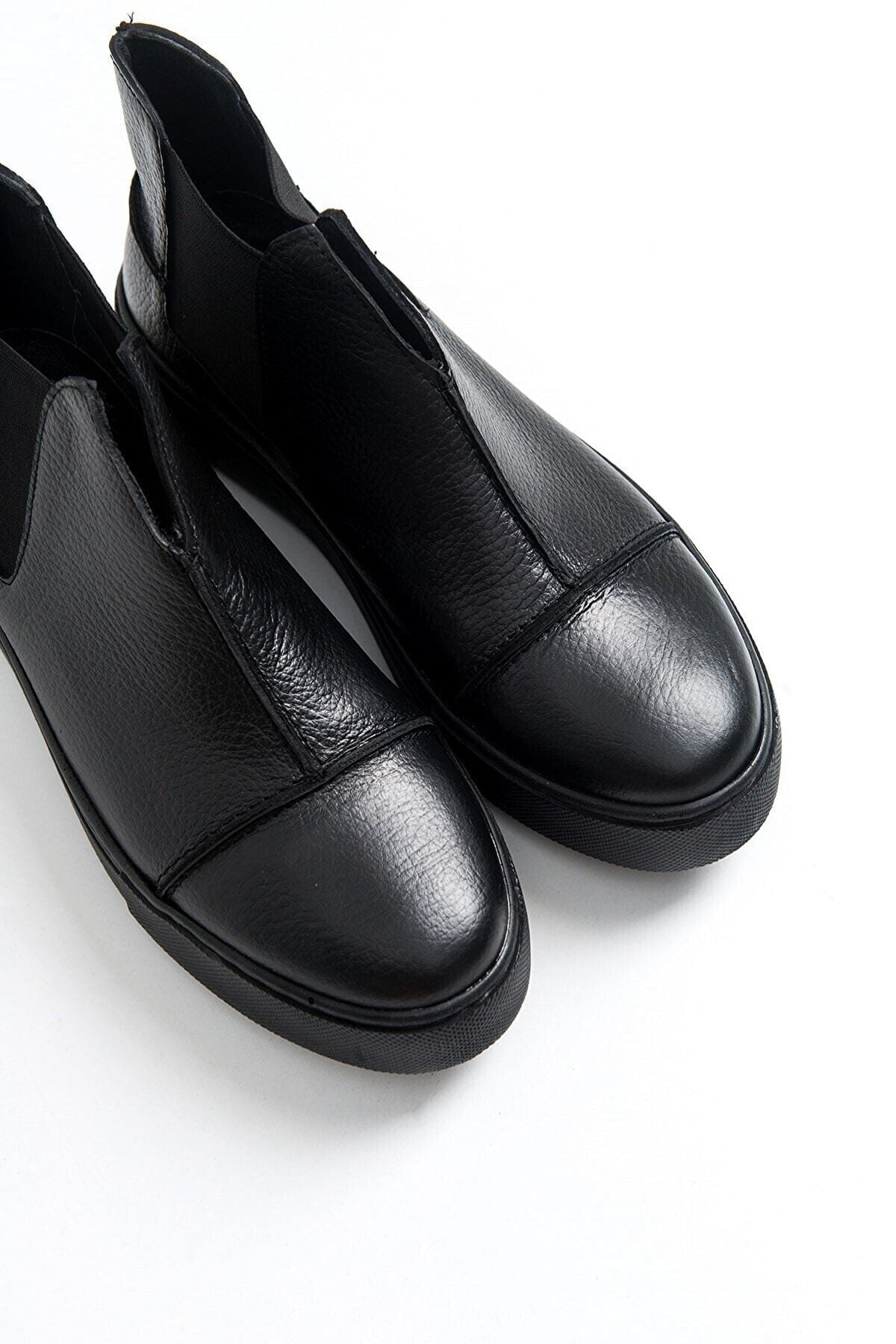 Siyah - 2056 Kadın Hakiki Deri Sneakers