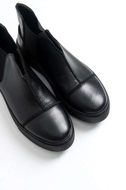 Siyah - 2056 Kadın Hakiki Deri Sneakers
